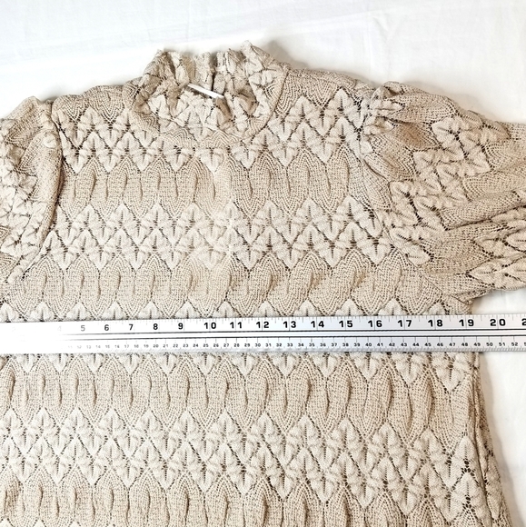 Free People Medium Light Brown Nude Lace Bell Sleeve Short Cocktail Party Dress - Picture 8 of 10